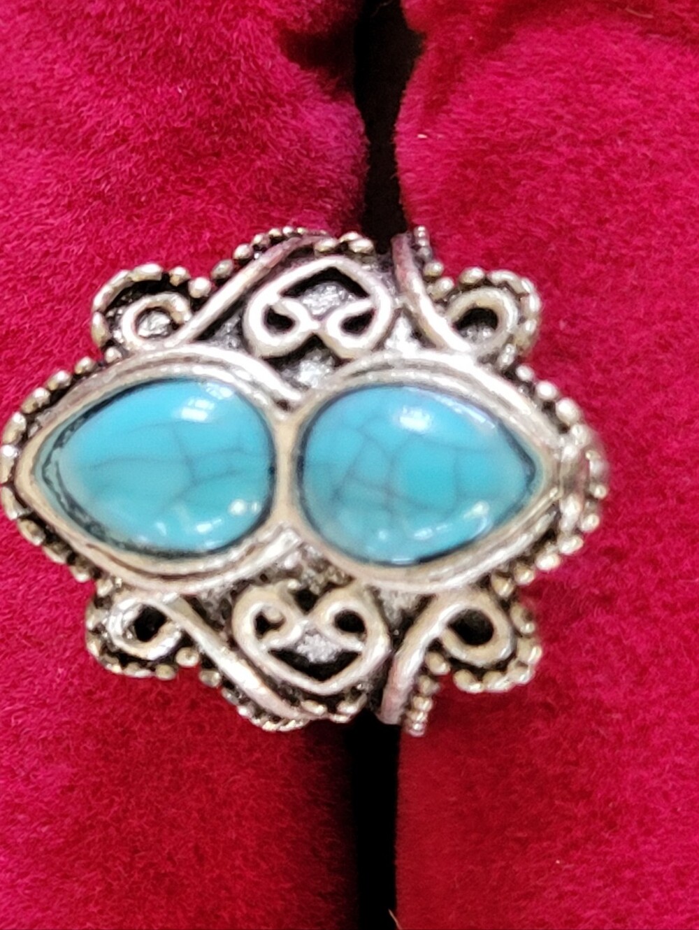 Vintage Turquoise Stone Silver Tone - Accent Ring - Size 5